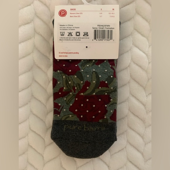Pure Barre “Formation” Grip Socks in Red, Green and Gray unique print [Small] - Picture 2 of 4